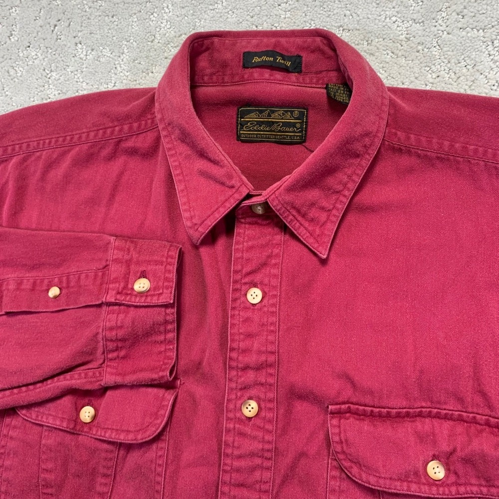 Vintage Eddie Bauer Mens Rufton Twill Button Up Shirt‎ Size XL Red Cotton